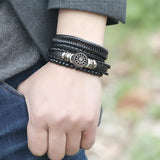 Adjustable Leather Bracelets for Men Set of 4 Braided Brown Bangle Gift