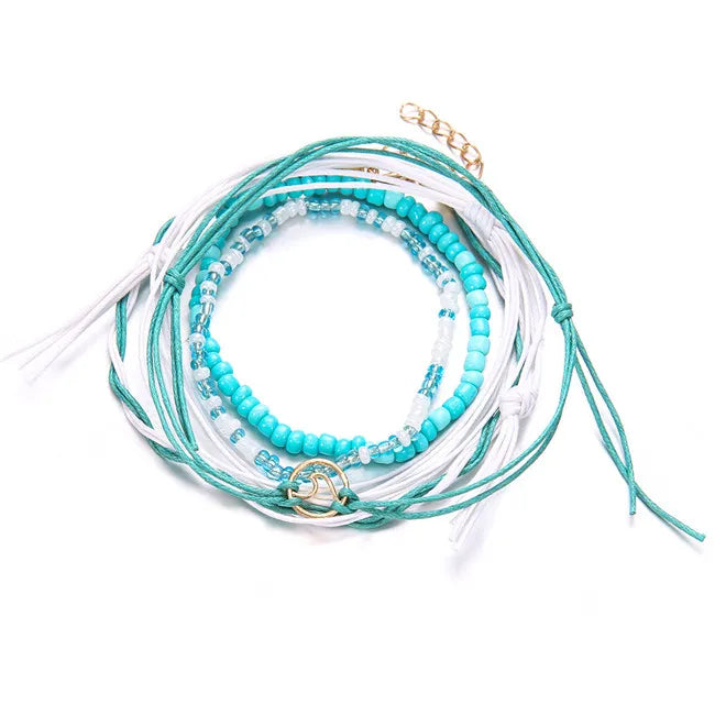 Boho Wave Beads Anklets Set For Women Stretch Bracelet Beach Jewelry