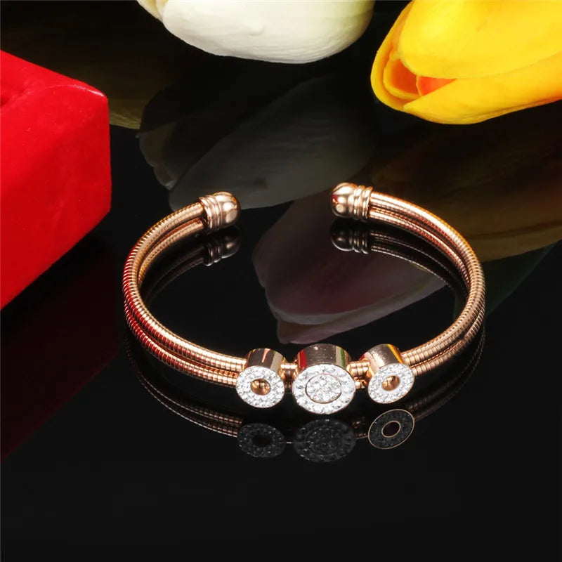 Adjustable Stainless Steel Cuff Bracelet Set for Women
