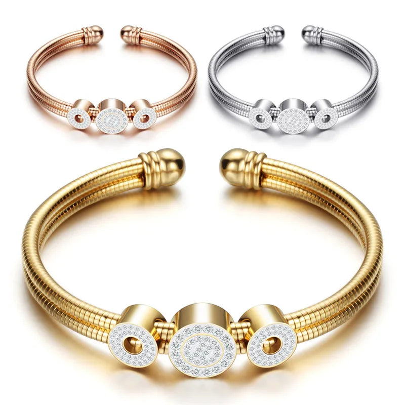 Adjustable Stainless Steel Cuff Bracelet Set for Women