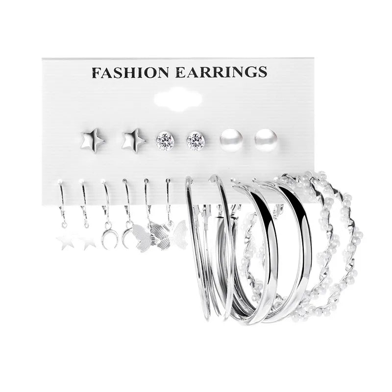Vintage Silver Geometric Earrings Set