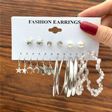 Vintage Silver Geometric Earrings Set