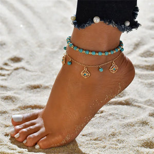 Bohemian Beads Ankle Bracelet Round Hollow Flower Anklet