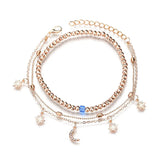Bohemian Crystal Beads Anklet Moon Pendant Bracelet Leg Strap Girls Foot Jewelry