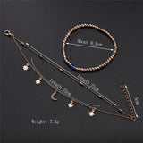 Bohemian Crystal Beads Anklet Moon Pendant Bracelet Leg Strap Girls Foot Jewelry