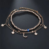 Bohemian Crystal Beads Anklet Moon Pendant Bracelet Leg Strap Girls Foot Jewelry