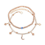 Bohemian Crystal Beads Anklet Moon Pendant Bracelet Leg Strap Girls Foot Jewelry