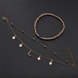 Bohemian Crystal Beads Anklet Moon Pendant Bracelet Leg Strap Girls Foot Jewelry