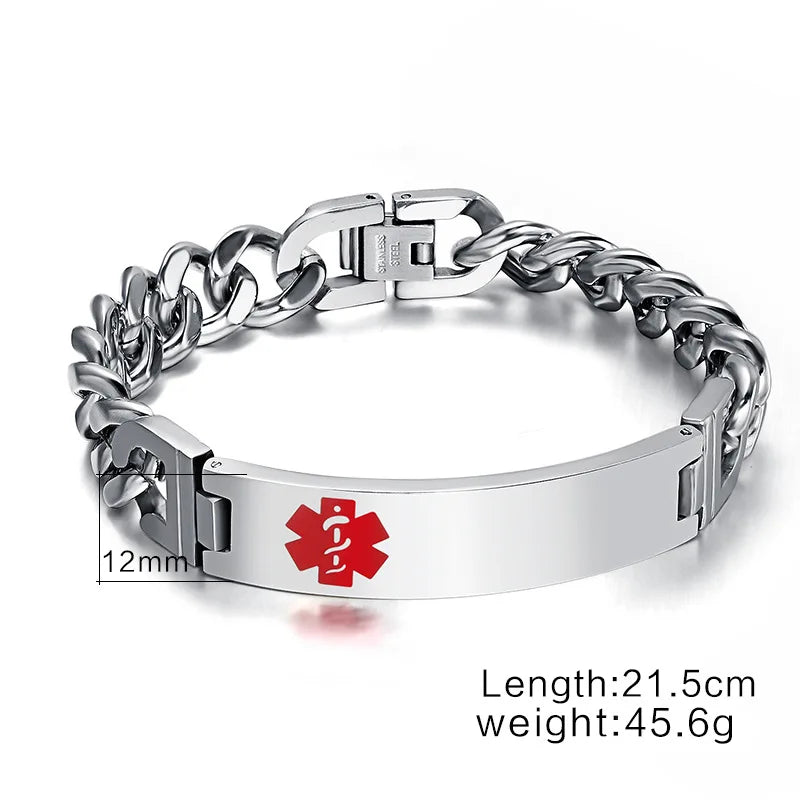 Stainless Steel Medical Bracelet for Men Jewelry Two Size