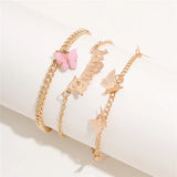 Pink Butterfly Anklets Set For Women Letter Angel Chain Anklet
