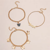 Pink Butterfly Anklets Set For Women Letter Angel Chain Anklet