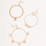 Pink Butterfly Anklets Set For Women Letter Angel Chain Anklet