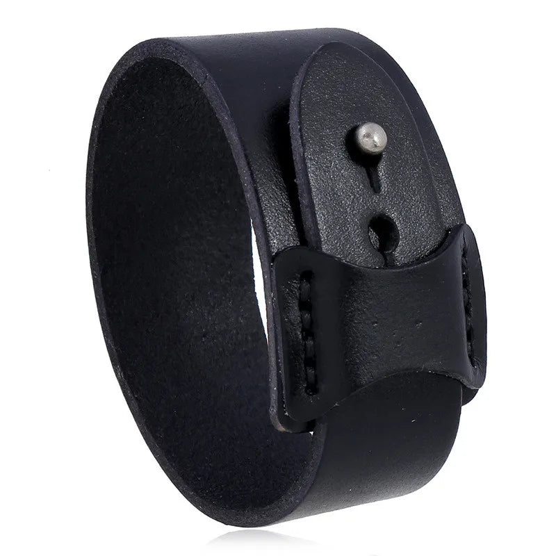 Brown Leather Bracelet Wide Cuff Vintage Punk Wristband Men Jewelry