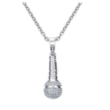 Gold Stainless Steel CZ Microphone Necklace & Pendant