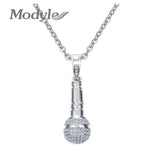 Gold Stainless Steel CZ Microphone Necklace & Pendant