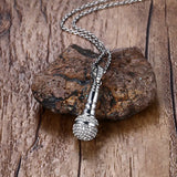 Gold Stainless Steel CZ Microphone Necklace & Pendant