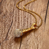 Gold Stainless Steel CZ Microphone Necklace & Pendant