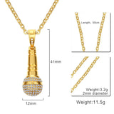 Gold Stainless Steel CZ Microphone Necklace & Pendant