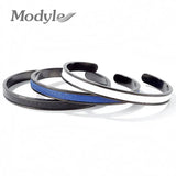 Silver Leather Inside Stainless Steel Cuff Wedding Bracelet