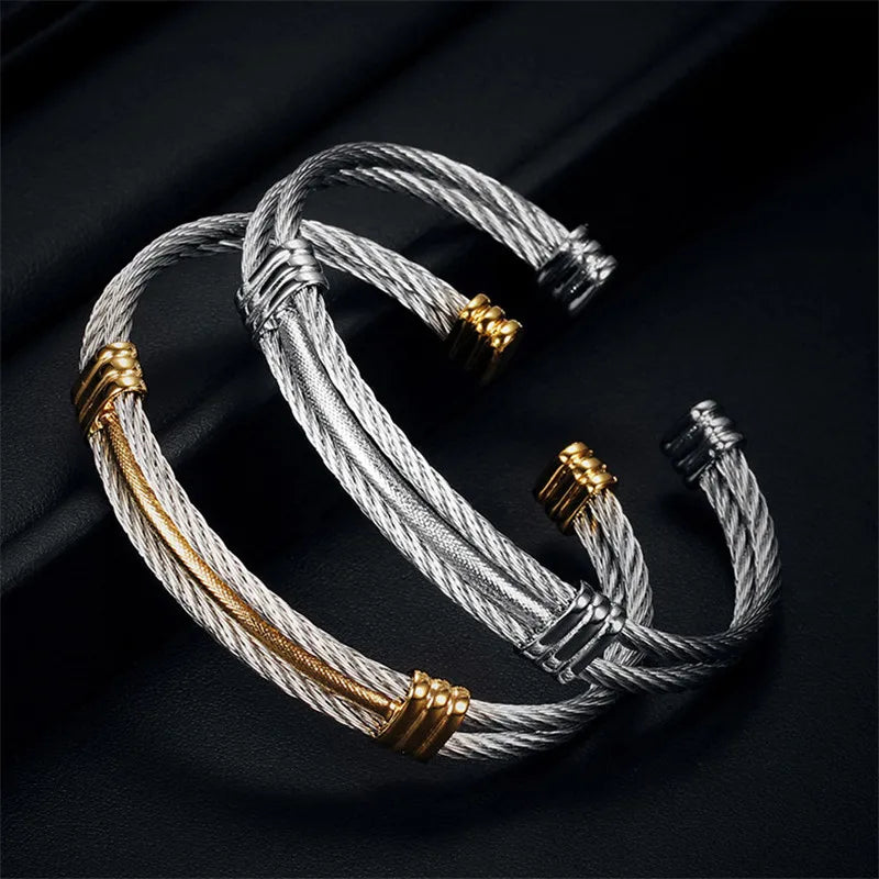 Vintage Silver Three Layer Wire Wedding Bracelet for Women