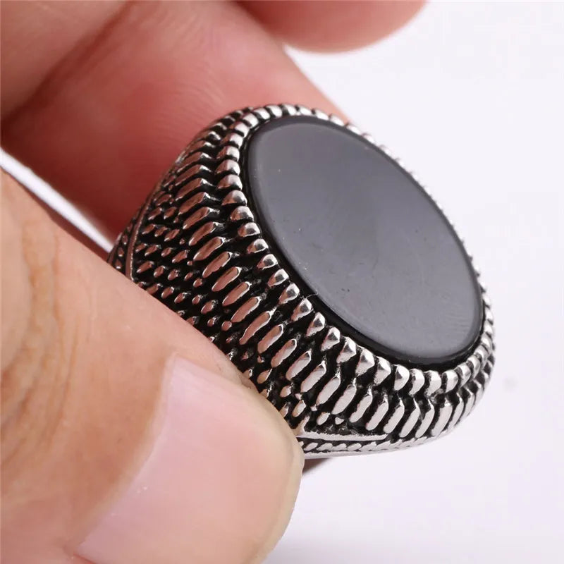 Punk Vintage Stainless Steel Stone Ring for Men Jewelry