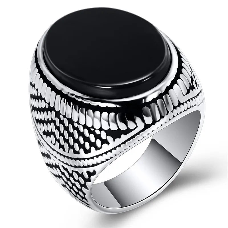 Punk Vintage Stainless Steel Stone Ring for Men Jewelry