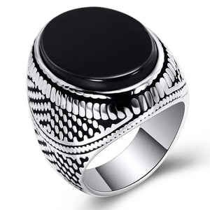 Punk Vintage Stainless Steel Stone Ring for Men Jewelry