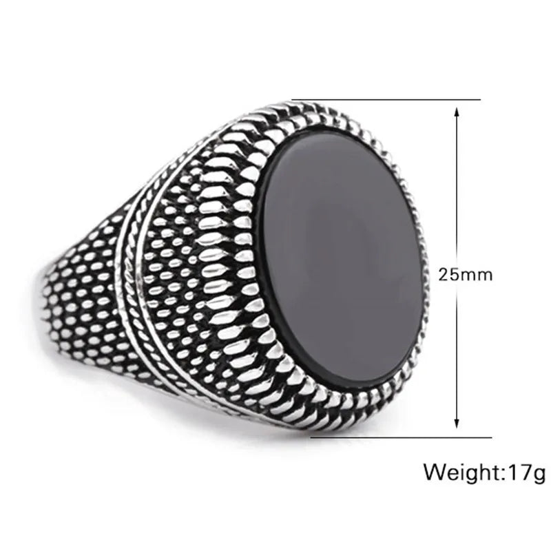 Punk Vintage Stainless Steel Stone Ring for Men Jewelry