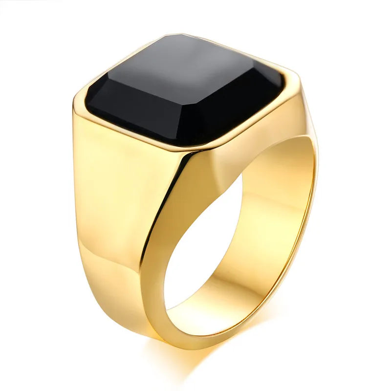 Punk Vintage Stainless Steel Stone Ring for Men Jewelry