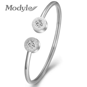 Silver Stainless Steel Crystal Bracelets For Women Roman Number Charm Bangle