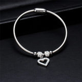 Heart Crystal Charm Bracelet 316L Stainless Steel Women Wedding Jewelry
