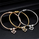 Heart Crystal Charm Bracelet 316L Stainless Steel Women Wedding Jewelry