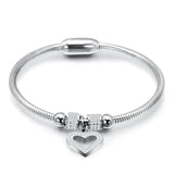 Heart Crystal Charm Bracelet with Snake Chain Stainless Steel Wedding Jewelry