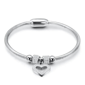 Heart Crystal Charm Bracelet 316L Stainless Steel Women Wedding Jewelry