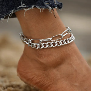Vintage Silver Chain Anklets for Women Thick Chain Ankle Bracelet