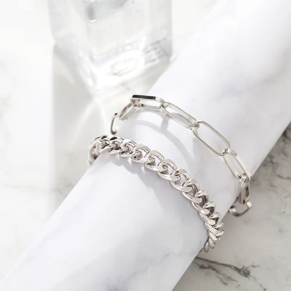 Vintage Silver Chain Anklets for Women Thick Chain Ankle Bracelet