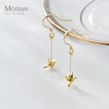 925 Silver Paper Crane Chain Drop Earrings for Women