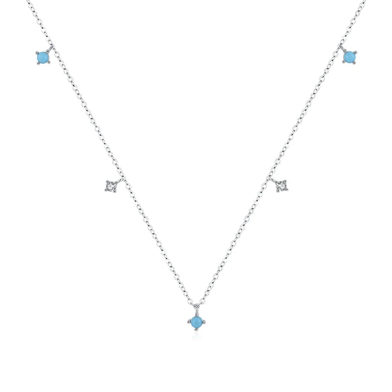 925 Silver Turquoise Link Chain Necklace for Women Party