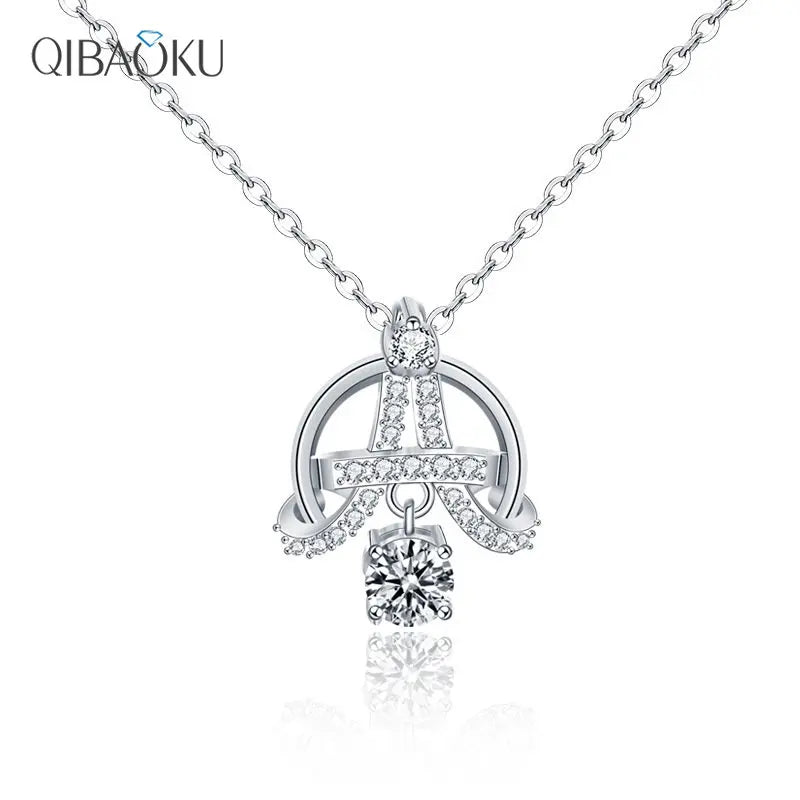 Moissanite 925 Sterling Silver Eiffel Tower Necklace