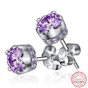 Moissanite Amethyst Crown Stud Earrings 925 Silver Wedding Gift