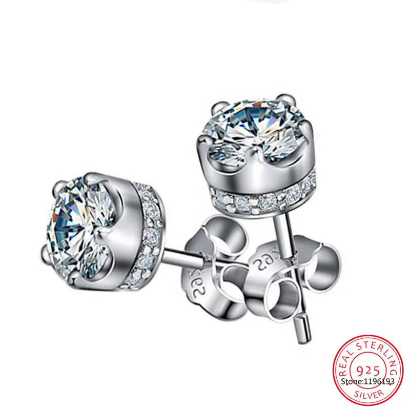 Moissanite Amethyst Crown Stud Earrings 925 Silver Wedding Gift