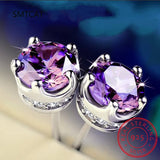 Moissanite Amethyst Crown Stud Earrings 925 Silver Wedding Gift