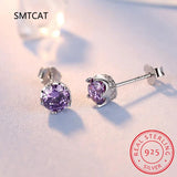 Moissanite Amethyst Crown Stud Earrings 925 Silver Wedding Gift