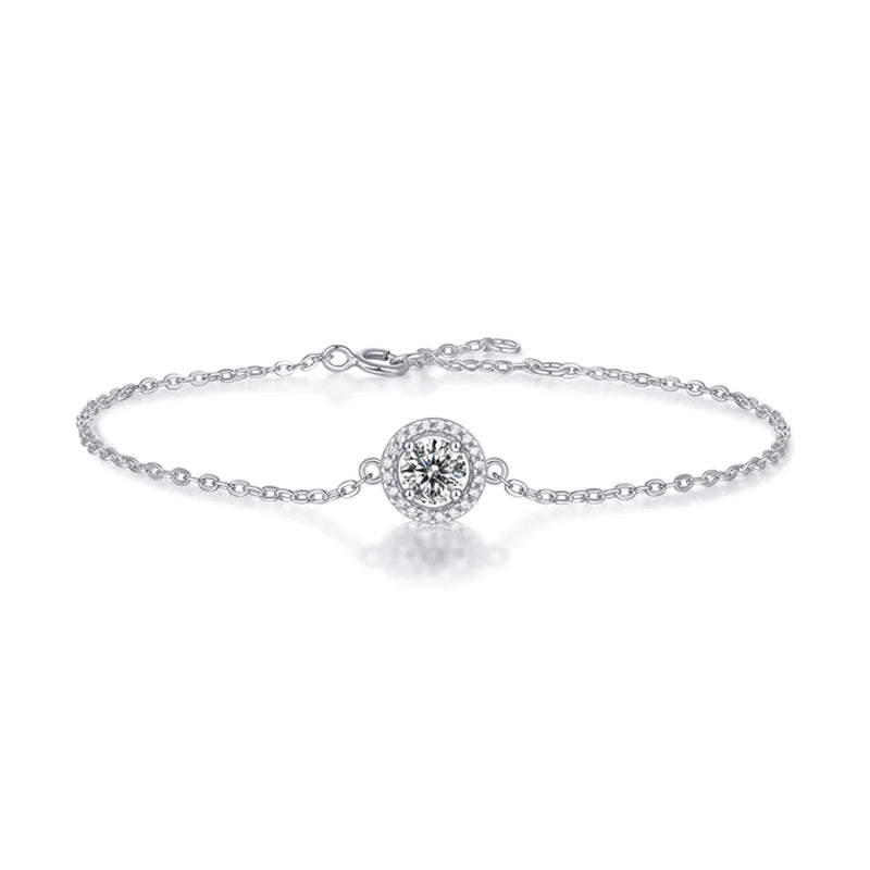 Moissanite Bracelet 18K Plated Sterling Silver Chain D 0.5-1ct Round Cut Diamond