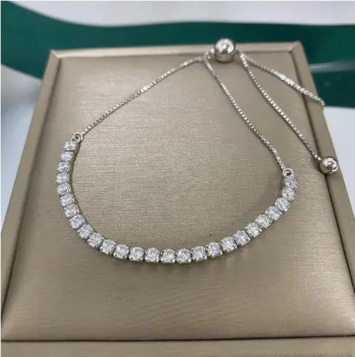 Moissanite Bracelet 18K Plated Silver D VVS1 Round Cut Lab Diamond Chain