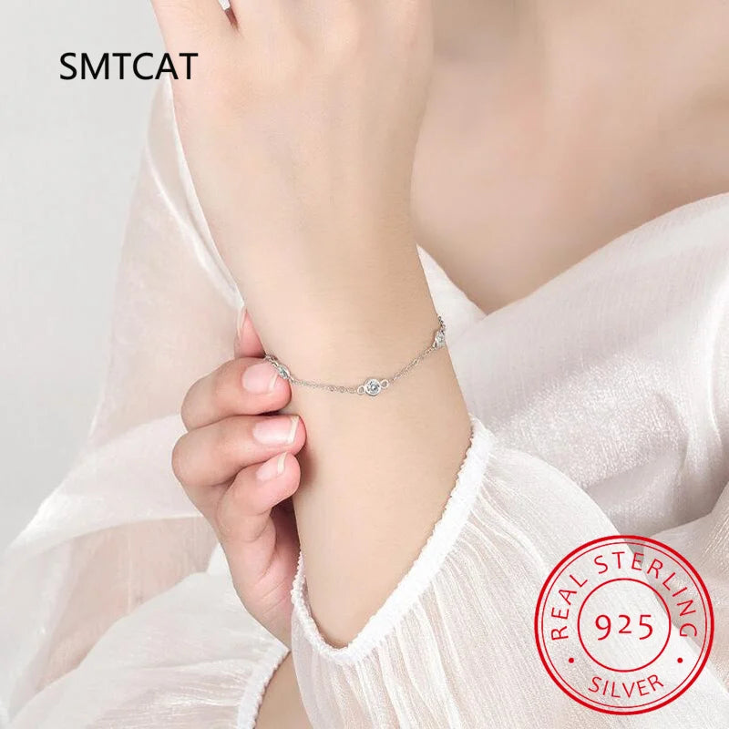 Moissanite Bracelet 925 Silver 4.0mm D Diamond Gemstone Rhodium Plated Jewelry