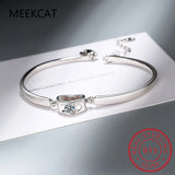 925 Silver Love Heart Moissanite Bracelet Adjustable Chain Gemstone Jewelry