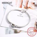 925 Silver Love Heart Moissanite Bracelet Adjustable Chain Gemstone Jewelry