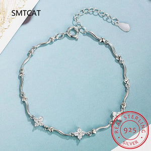 Moissanite Bracelet 925 Silver Flower Chain for Women