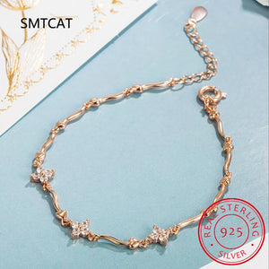 Moissanite Bracelet 925 Silver Flower Chain for Women